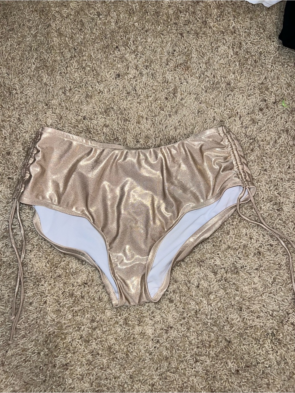 Metallic High-Waist Swim Bottoms in Shimmering Gold